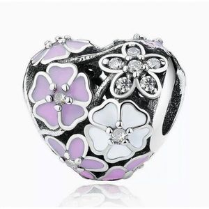 Crystal Purple Daisy Heart Charm